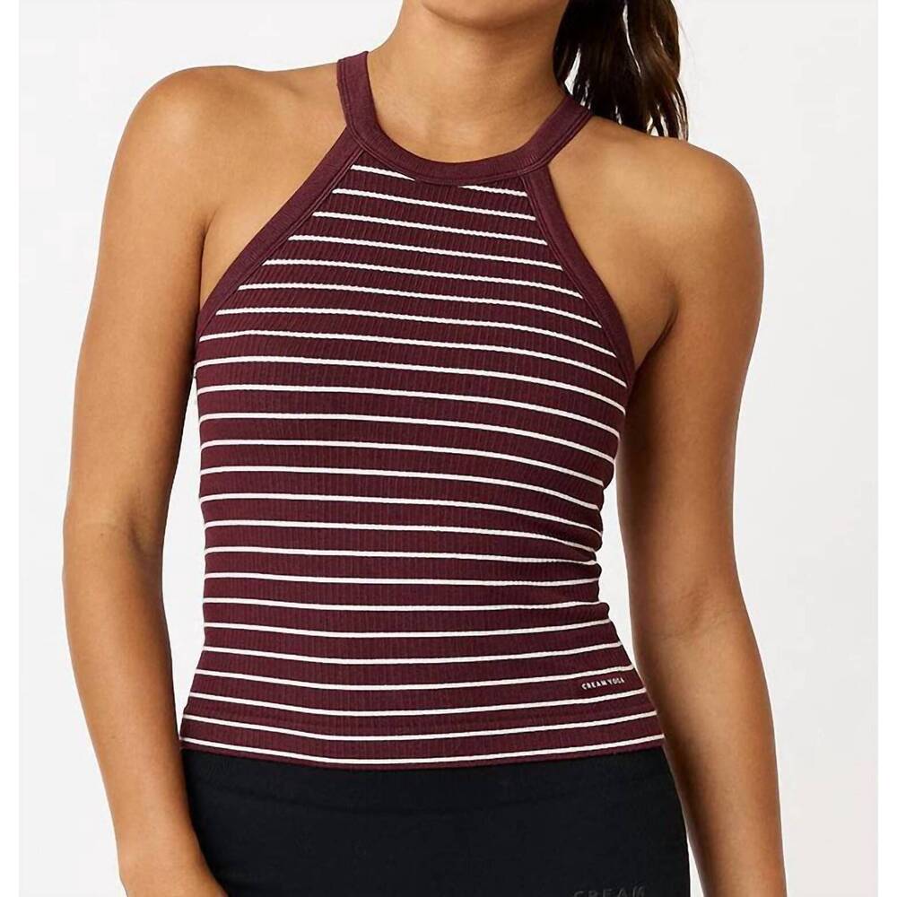 NEW CREAM YOGA thea bra tank top in cherry stripes
